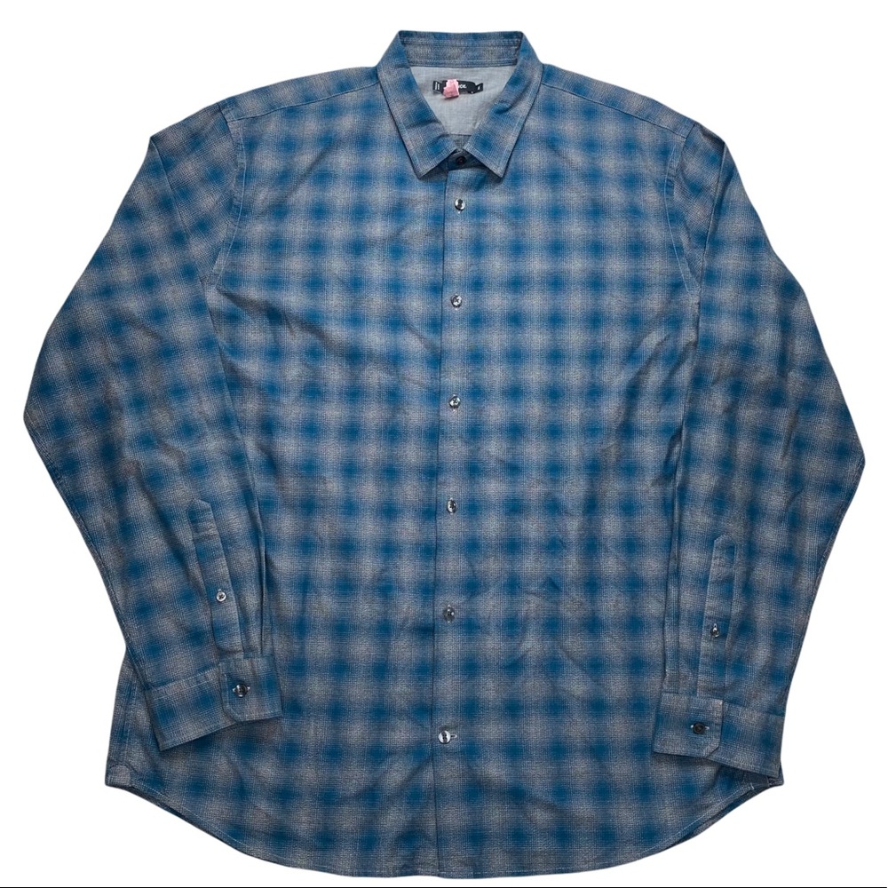 Vince 'Melrose' Trim Fit Plaid Sport Shirt Mens XXL Blue Gray Button Up Flannel